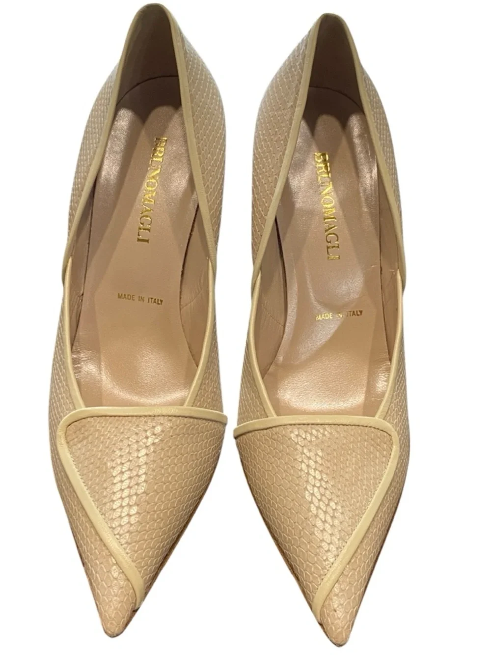 Bruno Magli Python Skin Cream Pointed Toe Pumps - Picture 8 of 10